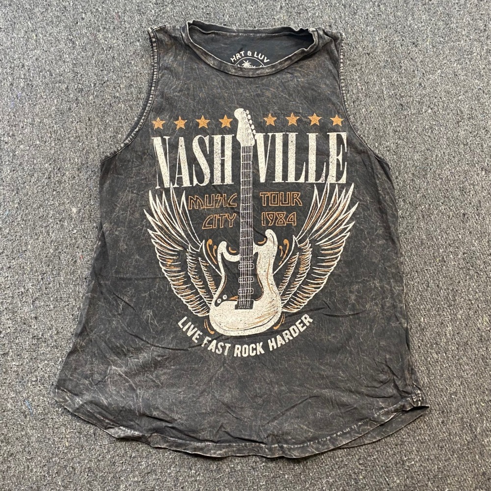 HRT & LUV Nashville Music Tour 1984 Sz XL Mens Gray Grunge Acid‎ Wash Tank Top